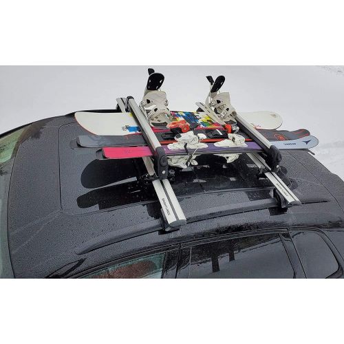  [아마존베스트]BRIGHTLINES Universal Ski Snowboard Racks Carriers 2pcs Mount on Vehicle top Cross Bars (Up to 4 Skis or 2 Snowboards)