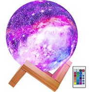 BRIGHTWORLD Moon Lamp Kids Night Light Galaxy Lamp 5.9 inch 16 Colors LED 3D Star Moon Light with Wood Stand, Remote & Touch Control USB Rechargeable Gift for Baby Girls Boys Chris