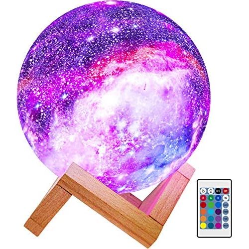  BRIGHTWORLD Moon Lamp Kids Night Light Galaxy Lamp 5.9 inch 16 Colors LED 3D Star Moon Light with Wood Stand, Remote & Touch Control USB Rechargeable Gift for Baby Girls Boys Chris