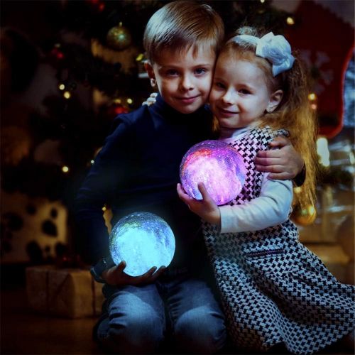  BRIGHTWORLD Moon Lamp Kids Night Light Galaxy Lamp 5.9 inch 16 Colors LED 3D Star Moon Light with Wood Stand, Remote & Touch Control USB Rechargeable Gift for Baby Girls Boys Chris