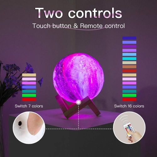  BRIGHTWORLD Moon Lamp Kids Night Light Galaxy Lamp 5.9 inch 16 Colors LED 3D Star Moon Light with Wood Stand, Remote & Touch Control USB Rechargeable Gift for Baby Girls Boys Chris