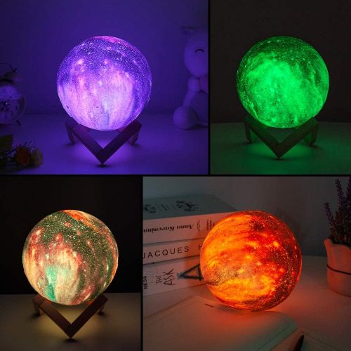  BRIGHTWORLD Moon Lamp Kids Night Light Galaxy Lamp 5.9 inch 16 Colors LED 3D Star Moon Light with Wood Stand, Remote & Touch Control USB Rechargeable Gift for Baby Girls Boys Chris