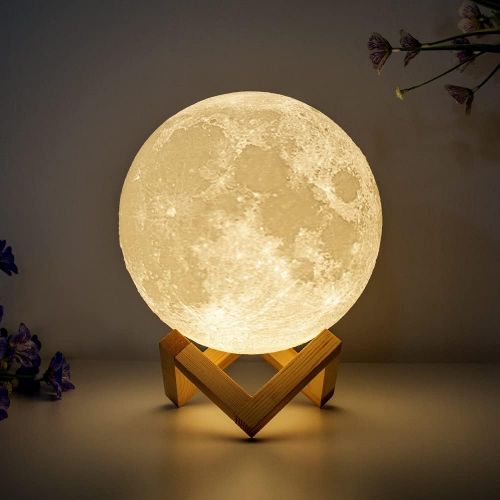  [아마존베스트]BRIGHTWORLD Moon Lamp Moon Night Light 3D Printing 7.1IN Large Lunar Lamp for Kids Gift for Women USB Rechargeable Touch Contral Brightness Warm and Cool White