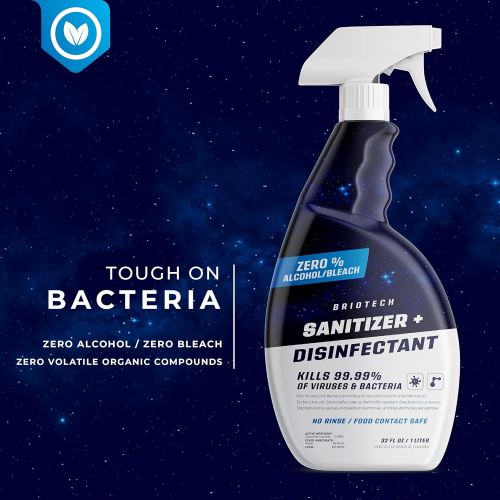  BRIOTECH Sanitizer + Disinfectant, Kills 99.99% of Viruses & Bacteria, HOCl Hypochlorous Spray, 0% Bleach 0% Alcohol, Food Contact Safe, Eliminate Non-Living Allergens & Remove Pet