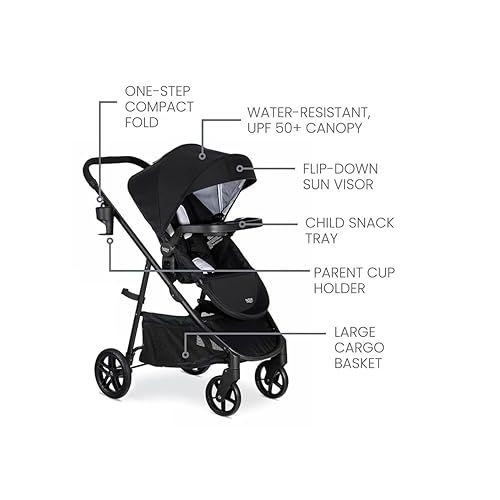  Britax Willow Brook Baby Travel System, Infant Car Seat and Stroller Combo with Aspen Base, ClickTight Technology, RightSize System and 4 Ways to Stroll, Onyx Glacier