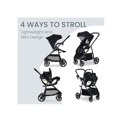  Britax Willow Brook Baby Travel System, Infant Car Seat and Stroller Combo with Aspen Base, ClickTight Technology, RightSize System and 4 Ways to Stroll, Onyx Glacier