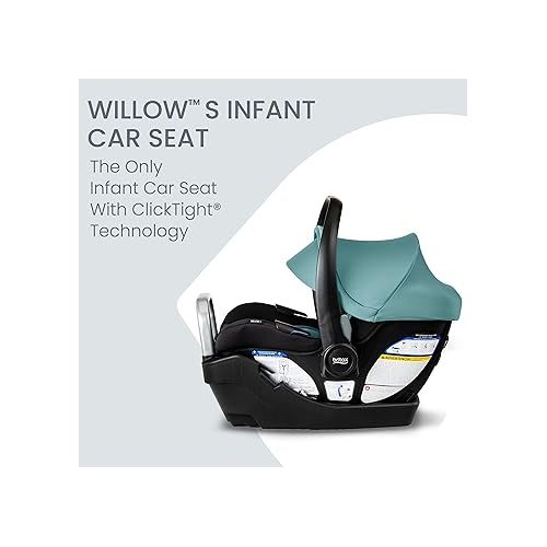  Britax Willow S Infant Car Seat with Alpine Base, ClickTight Technology, Rear Facing Car Seat with RightSize System, Jade Onyx