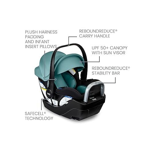  Britax Willow S Infant Car Seat with Alpine Base, ClickTight Technology, Rear Facing Car Seat with RightSize System, Jade Onyx