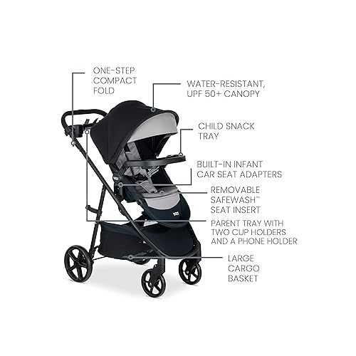  Britax Willow Brook S+ Baby Travel System, Infant Car Seat and Stroller Combo with Alpine Base, ClickTight Technology, SafeWash Insert and Cover, 1 Count, Graphite Onyx