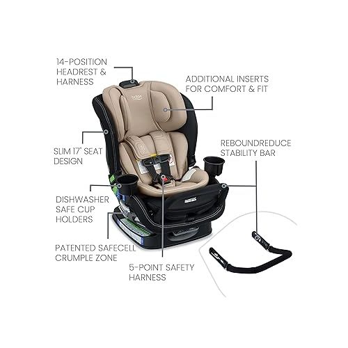  Britax Poplar S Convertible Car Seat, 2-in-1 Car Seat with Slim 17-Inch Design, ClickTight Technology, Sand Onyx