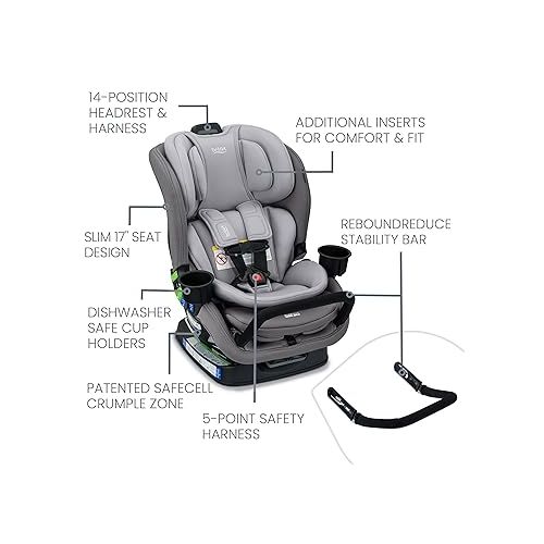  Britax Poplar S Convertible Car Seat, 2-in-1 Car Seat with Slim 17-Inch Design, ClickTight Technology, Glacier Graphite