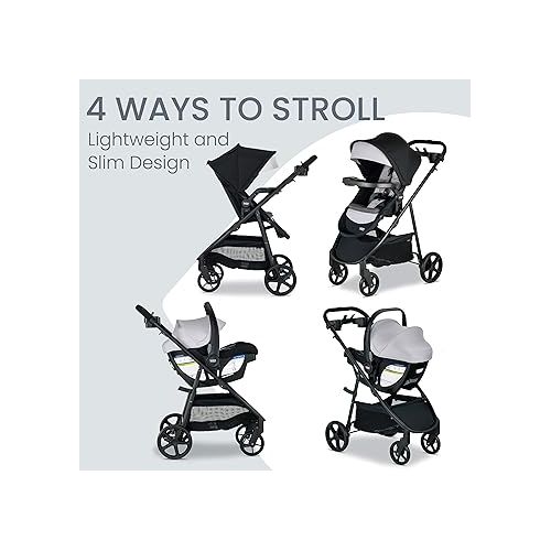  Britax Willow Brook S+ Baby Travel System, Infant Car Seat and Stroller Combo with Alpine Base, ClickTight Technology, SafeWash Insert and Cover, Glacier Onyx