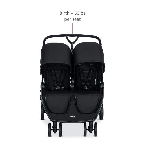  Britax B-Lively Double Stroller, Raven Adjustable Handlebar + Easy Fold + Infinite Recline + Front Access Storage