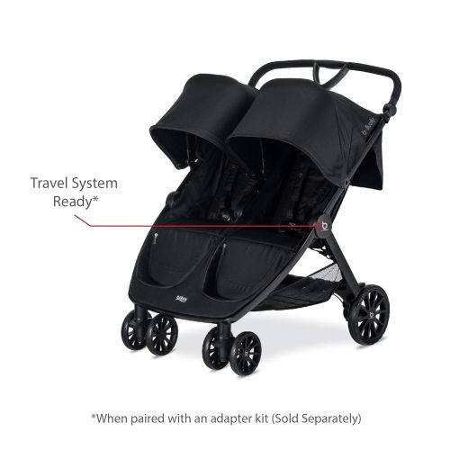  Britax B-Lively Double Stroller, Raven Adjustable Handlebar + Easy Fold + Infinite Recline + Front Access Storage