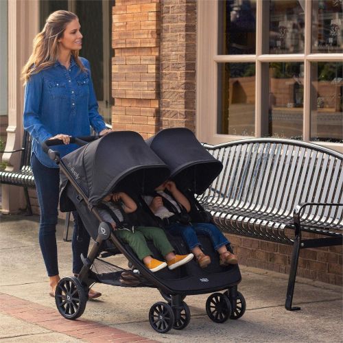  Britax B-Lively Double Stroller, Raven Adjustable Handlebar + Easy Fold + Infinite Recline + Front Access Storage