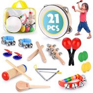 [아마존베스트]Toddler Educational & Musical Percussion for Kids & Children Instruments Set 18 Pcs  with Tambourine, Maracas, Castanets & More  Promote Fine Motor Skills, Enhance Hand to Eye Co