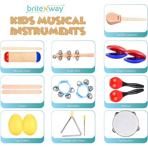  [아마존베스트]Toddler Educational & Musical Percussion for Kids & Children Instruments Set 18 Pcs  with Tambourine, Maracas, Castanets & More  Promote Fine Motor Skills, Enhance Hand to Eye Co