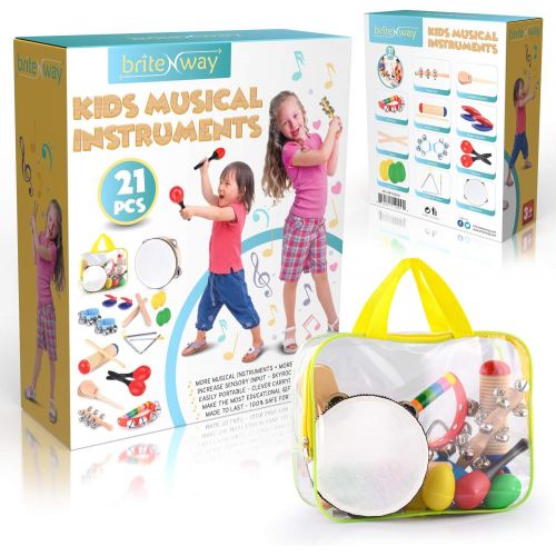  [아마존베스트]Toddler Educational & Musical Percussion for Kids & Children Instruments Set 18 Pcs  with Tambourine, Maracas, Castanets & More  Promote Fine Motor Skills, Enhance Hand to Eye Co