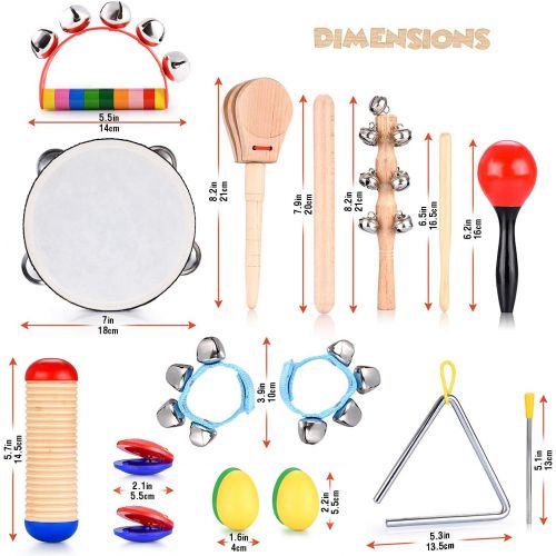  [아마존베스트]Toddler Educational & Musical Percussion for Kids & Children Instruments Set 18 Pcs  with Tambourine, Maracas, Castanets & More  Promote Fine Motor Skills, Enhance Hand to Eye Co