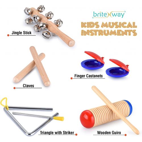  BRITENWAY Toddler Educational & Musical Percussion for Kids & Children Instruments Set 21 Pcs  With Tambourine, Maracas, Castanets & More  Promote Fine Motor Skills, Enhance Hand To Eye Co