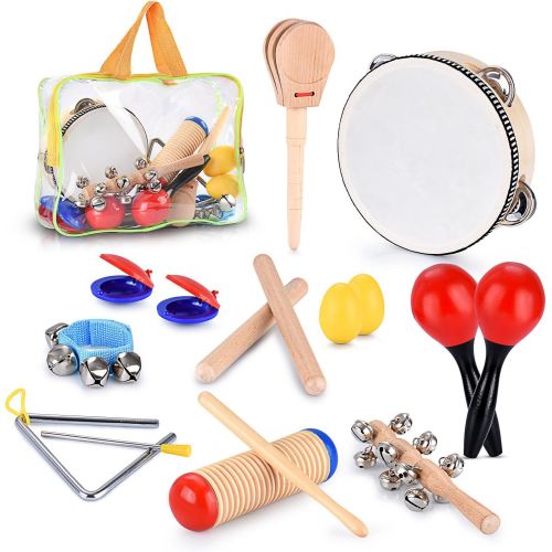  BRITENWAY Toddler Educational & Musical Percussion for Kids & Children Instruments Set 21 Pcs  With Tambourine, Maracas, Castanets & More  Promote Fine Motor Skills, Enhance Hand To Eye Co