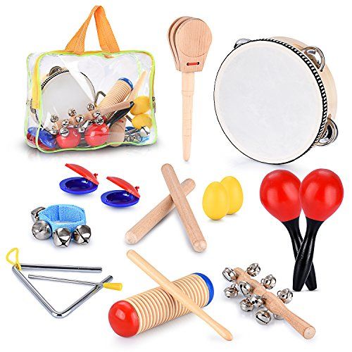  [아마존베스트]BRITENWAY Toddler Educational & Musical Percussion for Kids & Children Instruments Set 21 Pcs  With Tambourine, Maracas, Castanets & More  Promote Fine Motor Skills, Enhance Hand To Eye Co