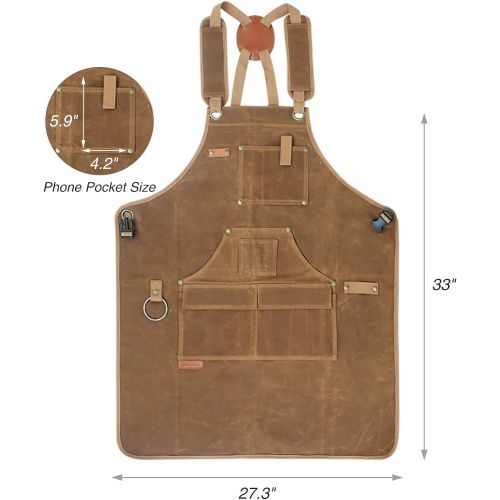  [아마존베스트]Briteree Woodworking Aprons for men, Gift for Woodworker, with 9 Tool Pockets, Durable Waxed Canvas
