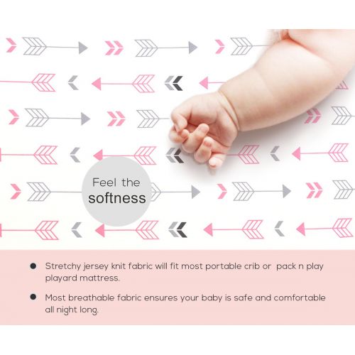  [아마존베스트]BROLEX Stretchy Fitted Pack n Play Playard Sheet Set-Brolex 2 Pack Portable Mini Crib Sheets,Convertible Playard Mattress Cover,Ultra Soft Material,Pink & White Arrow Design