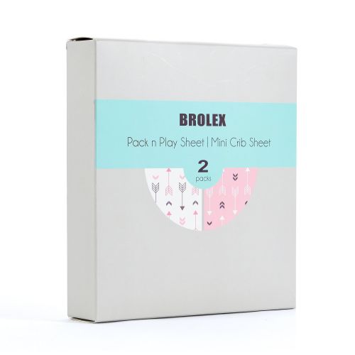  [아마존베스트]BROLEX Stretchy Fitted Pack n Play Playard Sheet Set-Brolex 2 Pack Portable Mini Crib Sheets,Convertible Playard Mattress Cover,Ultra Soft Material,Pink & White Arrow Design