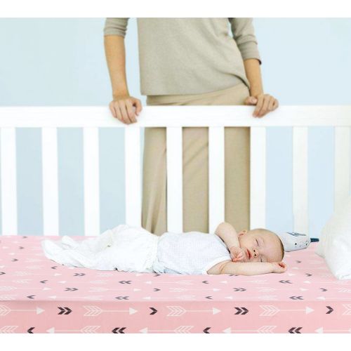  [아마존베스트]BROLEX Stretchy Fitted Pack n Play Playard Sheet Set-Brolex 2 Pack Portable Mini Crib Sheets,Convertible Playard Mattress Cover,Ultra Soft Material,Pink & White Arrow Design