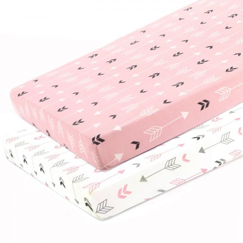  [아마존베스트]BROLEX Stretchy Fitted Pack n Play Playard Sheet Set-Brolex 2 Pack Portable Mini Crib Sheets,Convertible Playard Mattress Cover,Ultra Soft Material,Pink & White Arrow Design