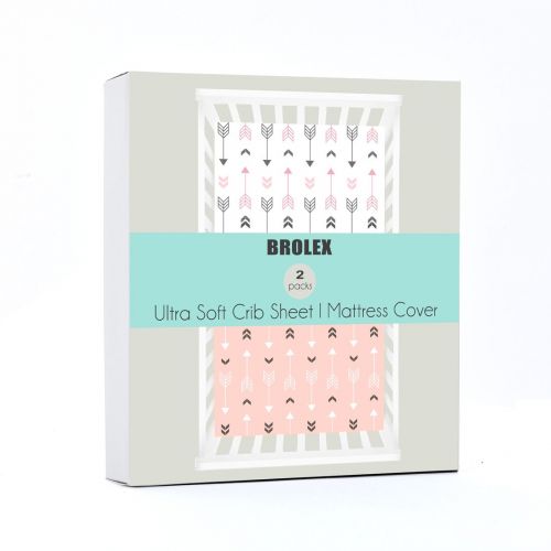  [아마존베스트]BROLEX Stretchy Fitted Crib Sheets Set 2 Pack Portable Crib Mattress Topper for Baby Girls Boys,Ultra Soft...