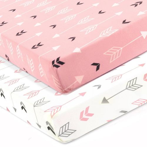  [아마존베스트]BROLEX Stretchy Fitted Crib Sheets Set 2 Pack Portable Crib Mattress Topper for Baby Girls Boys,Ultra Soft...