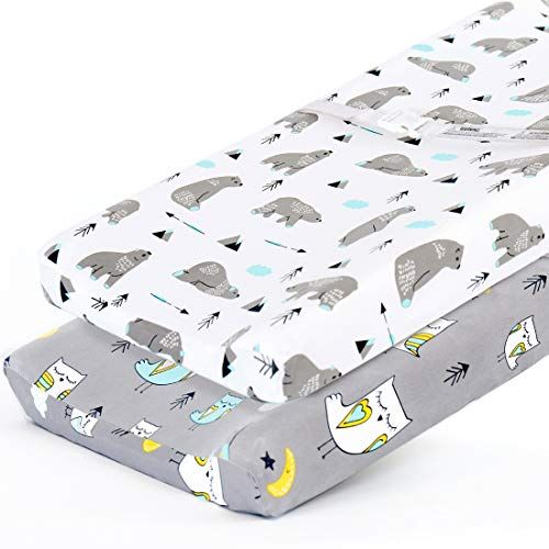  Stretchy-Changing-Pad-Covers-BROLEX Carddle Sheet Set for Baby Boys Girls,2 Pack Jersey Knit,Owl & Bear