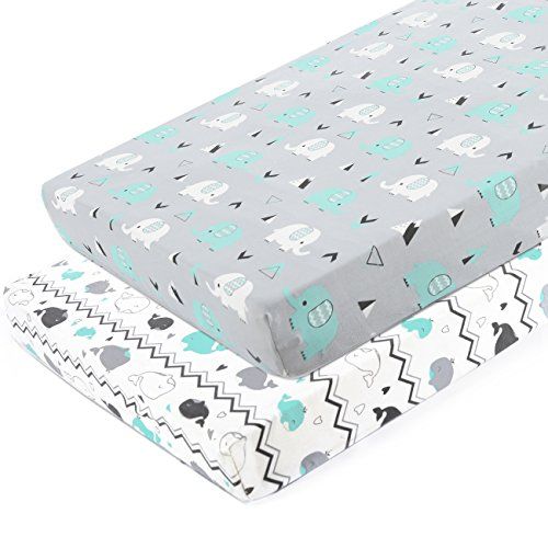  Pack n Play Stretchy Fitted Pack n Play Playard Sheet Set-Brolex 2 Pack Portable Mini Crib Sheets,Convertible Playard Mattress Cover,Ultra Soft Material，Elephant & Whale