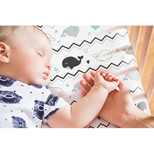  Pack n Play Stretchy Fitted Pack n Play Playard Sheet Set-Brolex 2 Pack Portable Mini Crib Sheets,Convertible Playard Mattress Cover,Ultra Soft Material，Elephant & Whale