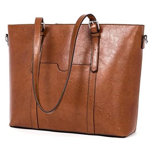  [아마존베스트]BROMEN Women Briefcase 15.6 inch Laptop Tote Bag Vintage Leather Handbags Shoulder Work Purses Oil Wax Brown