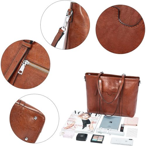  [아마존베스트]BROMEN Women Briefcase 15.6 inch Laptop Tote Bag Vintage Leather Handbags Shoulder Work Purses Oil Wax Brown