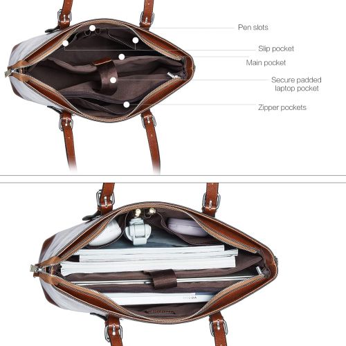  [아마존베스트]BROMEN Women Briefcase 15.6 inch Laptop Tote Bag Vintage Leather Handbags Shoulder Work Purses Oil Wax Brown