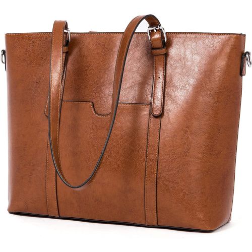  [아마존베스트]BROMEN Women Briefcase 15.6 inch Laptop Tote Bag Vintage Leather Handbags Shoulder Work Purses Oil Wax Brown