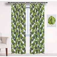 [아마존베스트]BROSHAN White and Green Curtains for Bedroom 1 Panel, Watercolor Palm Leaf Pattern Window Door Curtain,Tropical Print Curtain Drapes Room Darkening for Window Treatment Tab Top, 78