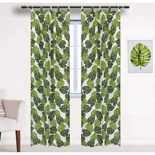  [아마존베스트]BROSHAN White and Green Curtains for Bedroom 1 Panel, Watercolor Palm Leaf Pattern Window Door Curtain,Tropical Print Curtain Drapes Room Darkening for Window Treatment Tab Top, 78