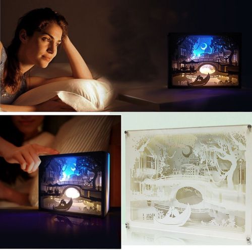  BROSHAN LED Night Light Box, Creative Painting Art Light, Papercut Light Boxes, Decorative Night Lamp with Remote Control, Mood Light on Desk for Baby Nursery Kids Bedroom Living R