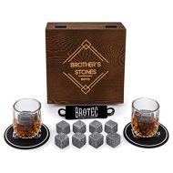 [아마존베스트]BROTEC Whiskey Stones and Glass Set - 8 Granite Chilling Whisky Rocks  2 Crystal Shot Glasses in Wooden Box  Premium Bar Accessories for the Best Tasting Beverages