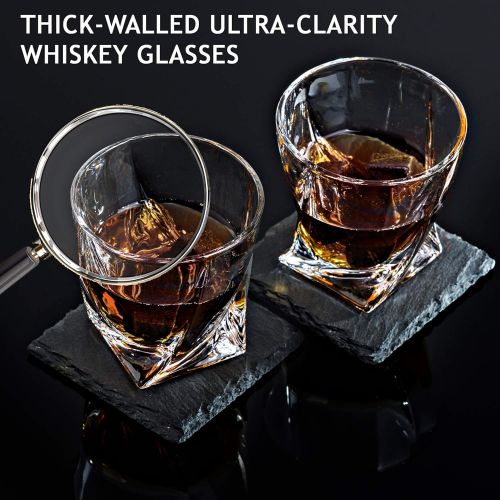  [아마존베스트]BROTEC Whiskey Decanter Set with 2 Low-Ball Crystal Glasses, Chilling Whiskey Stones, 2 Stone Drink Coasters and Wood Storage Gift Box, Cocktail Glass Bourbon Old Fashioned Tumblers, Bar