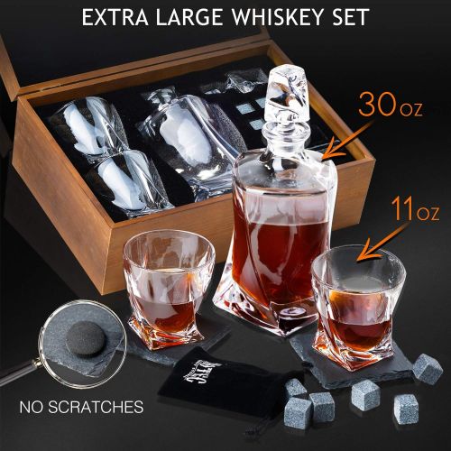  [아마존베스트]BROTEC Whiskey Decanter Set with 2 Low-Ball Crystal Glasses, Chilling Whiskey Stones, 2 Stone Drink Coasters and Wood Storage Gift Box, Cocktail Glass Bourbon Old Fashioned Tumblers, Bar