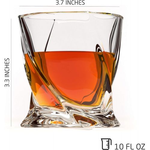  [아마존베스트]BROTEC Whiskey Glass Set of 2 - Whyskey Rocks Chilling Stones & 2 Bourbon Glasses For Men or Women - Large 10oz No Lead Crystal Whiskey Glass And Stone Set - Premium Glassware in Wooden B