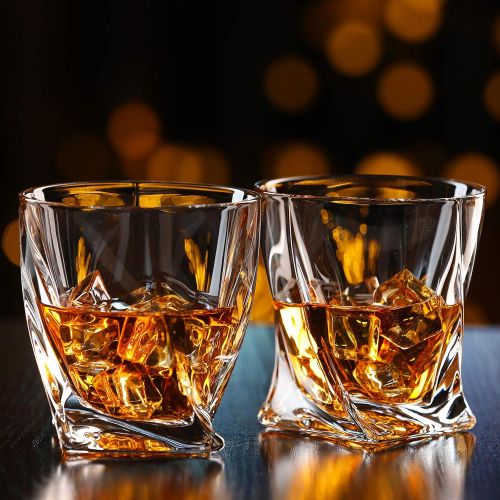  [아마존베스트]BROTEC Whiskey Glass Set of 2 - Whyskey Rocks Chilling Stones & 2 Bourbon Glasses For Men or Women - Large 10oz No Lead Crystal Whiskey Glass And Stone Set - Premium Glassware in Wooden B