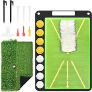 BROTOU Golf Training Mat for Swing Detection, Premium Dual-Turf Golf Hitting Mat, Path Feedback Golf Practice Mat, Golf Impact Mat with Ball Tray for Indoor/Outdoor, Golf Training Aid Equipment
