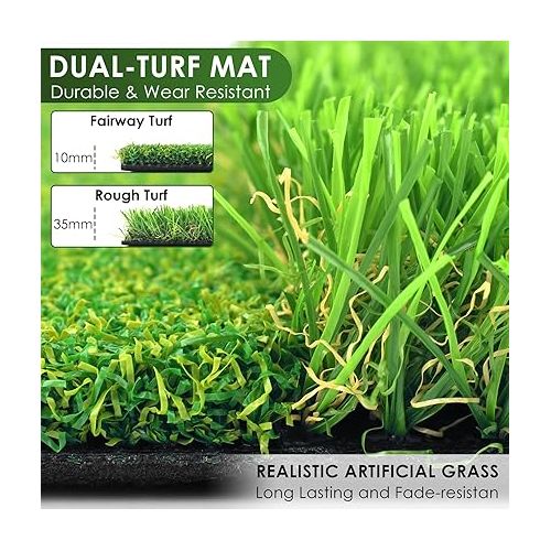 BROTOU Golf Training Mat for Swing Detection, Premium Dual-Turf Golf Hitting Mat, Path Feedback Golf Practice Mat, Golf Impact Mat with Ball Tray for Indoor/Outdoor, Golf Training Aid Equipment